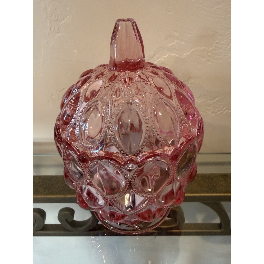Vintage Pink L.E. Smith Moon and Stars Lidded Candy Dish Depression Glass Retro